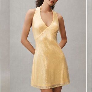 Hutch Yellow Sequin Halter Mini Dress